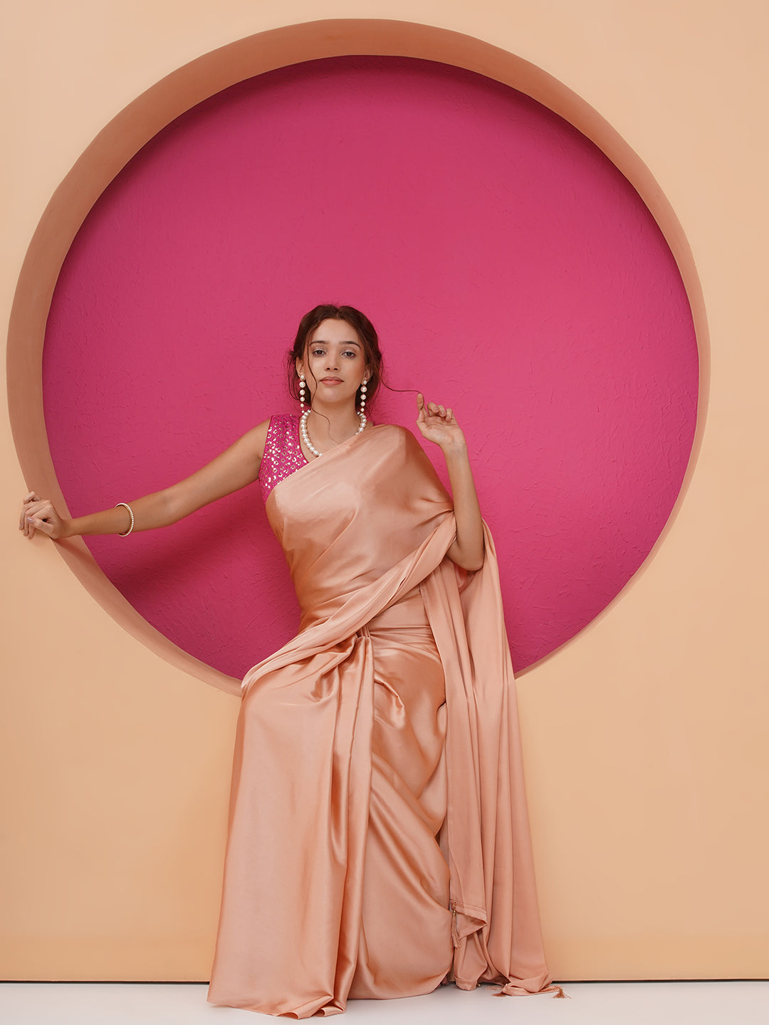 Satin Saree - Peach
