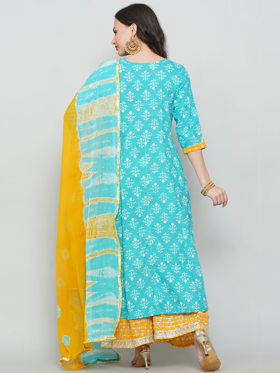Gota Patti Sharara Suit Set - Cyan & Yellow