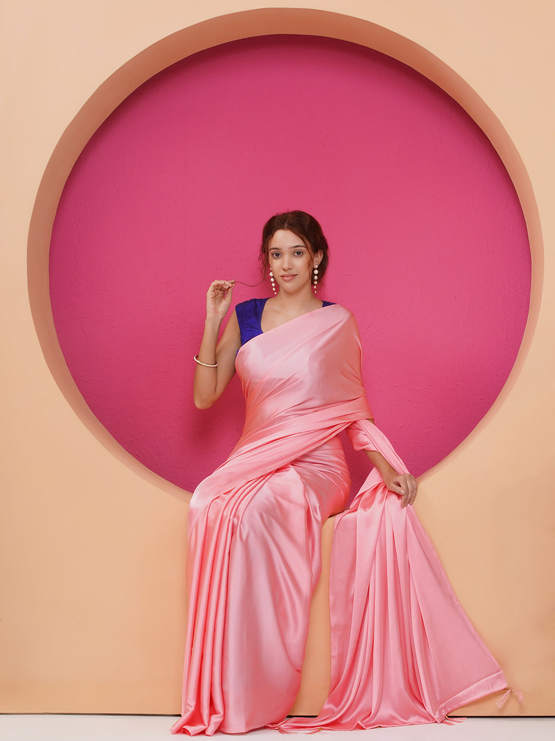 Satin Saree - Baby Pink