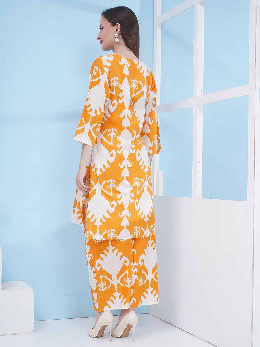 Motifs Printed Cotton Co-ord Set - Yellow