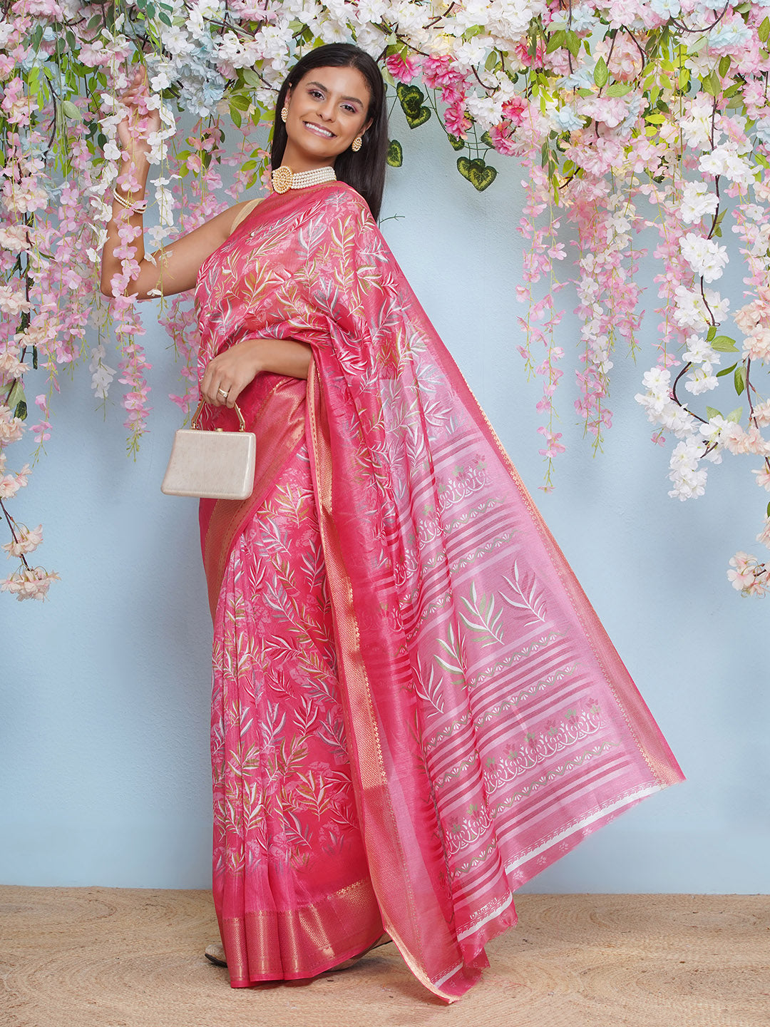 Cotton Silk Batik Print Saree - Pink