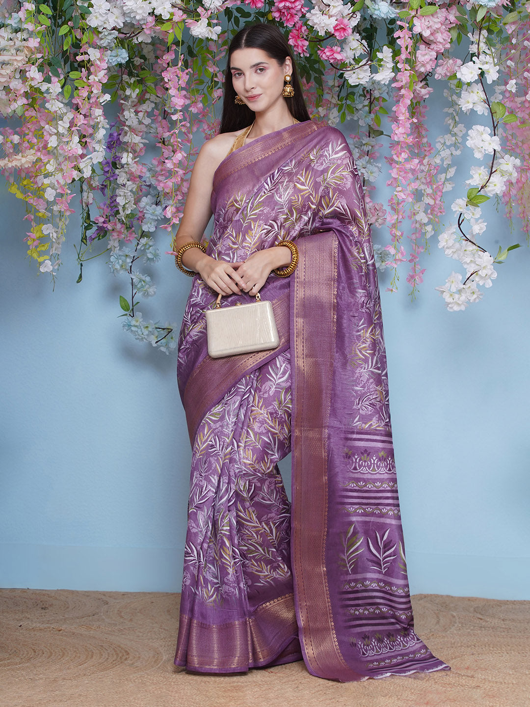 Cotton Silk Batik Print Saree - Purple
