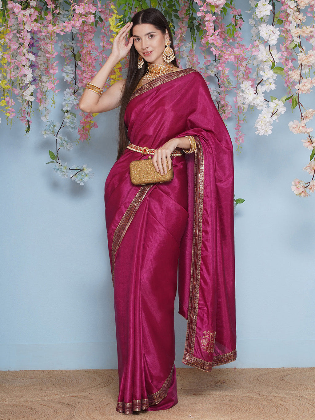 Svaroski Buta Silk Blend Saree - Wine