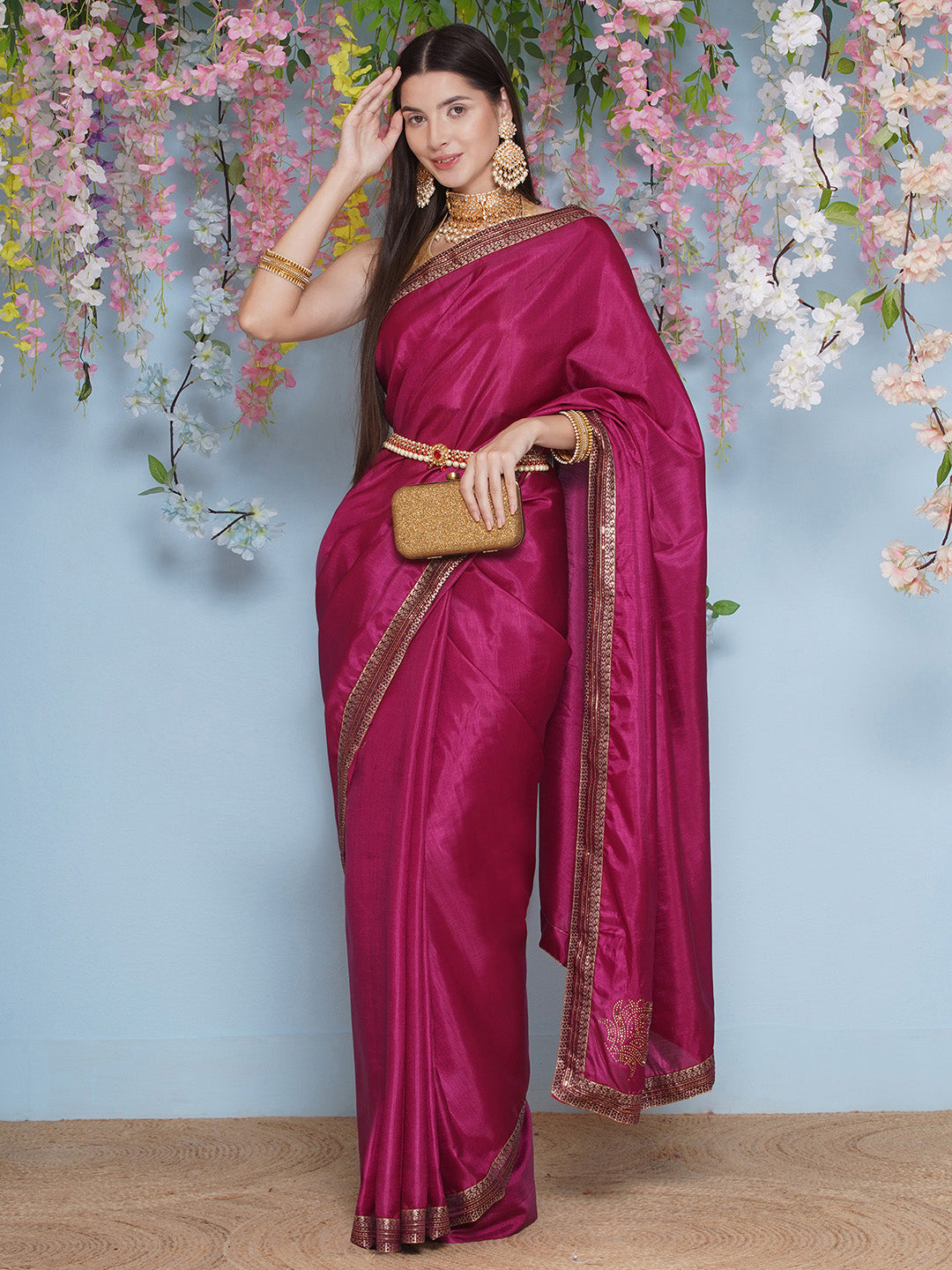 Svaroski Buta Silk Blend Saree - Wine