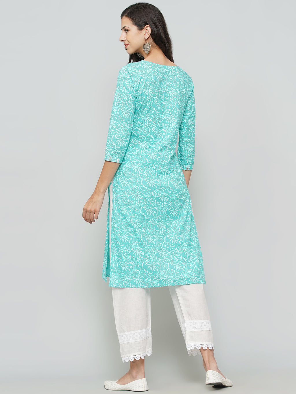 A-Line Kurti Pant Set - Cyan