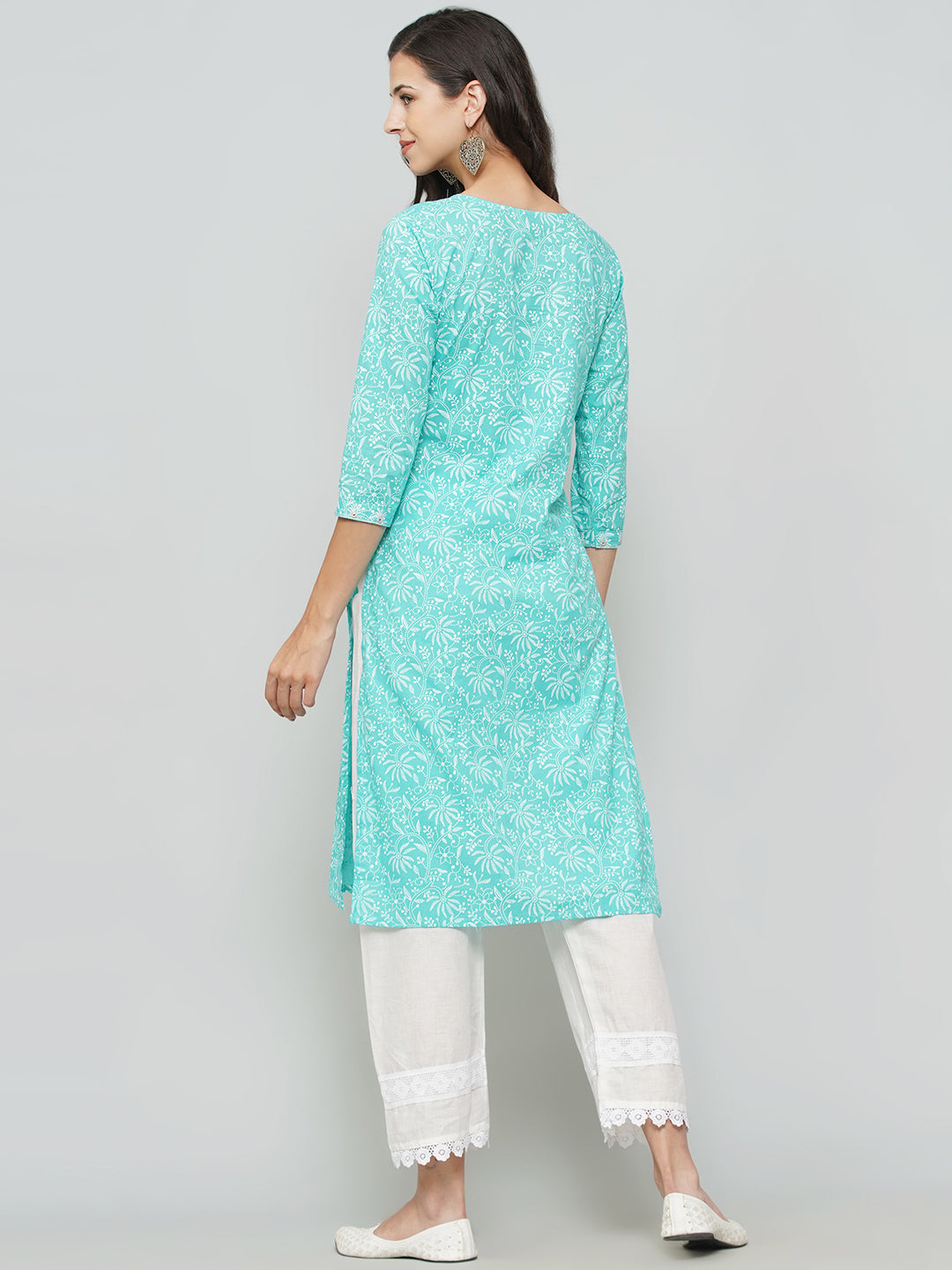 A-Line Kurti Pant Set - Cyan