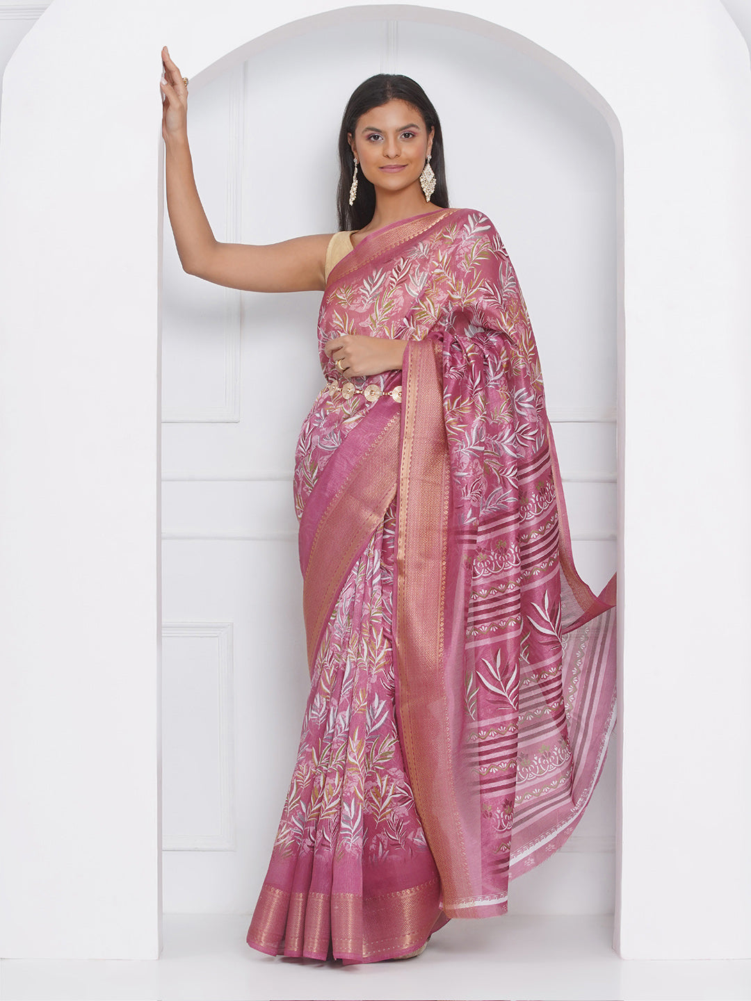 Cotton Silk Batik Print Saree - Magenta Pink