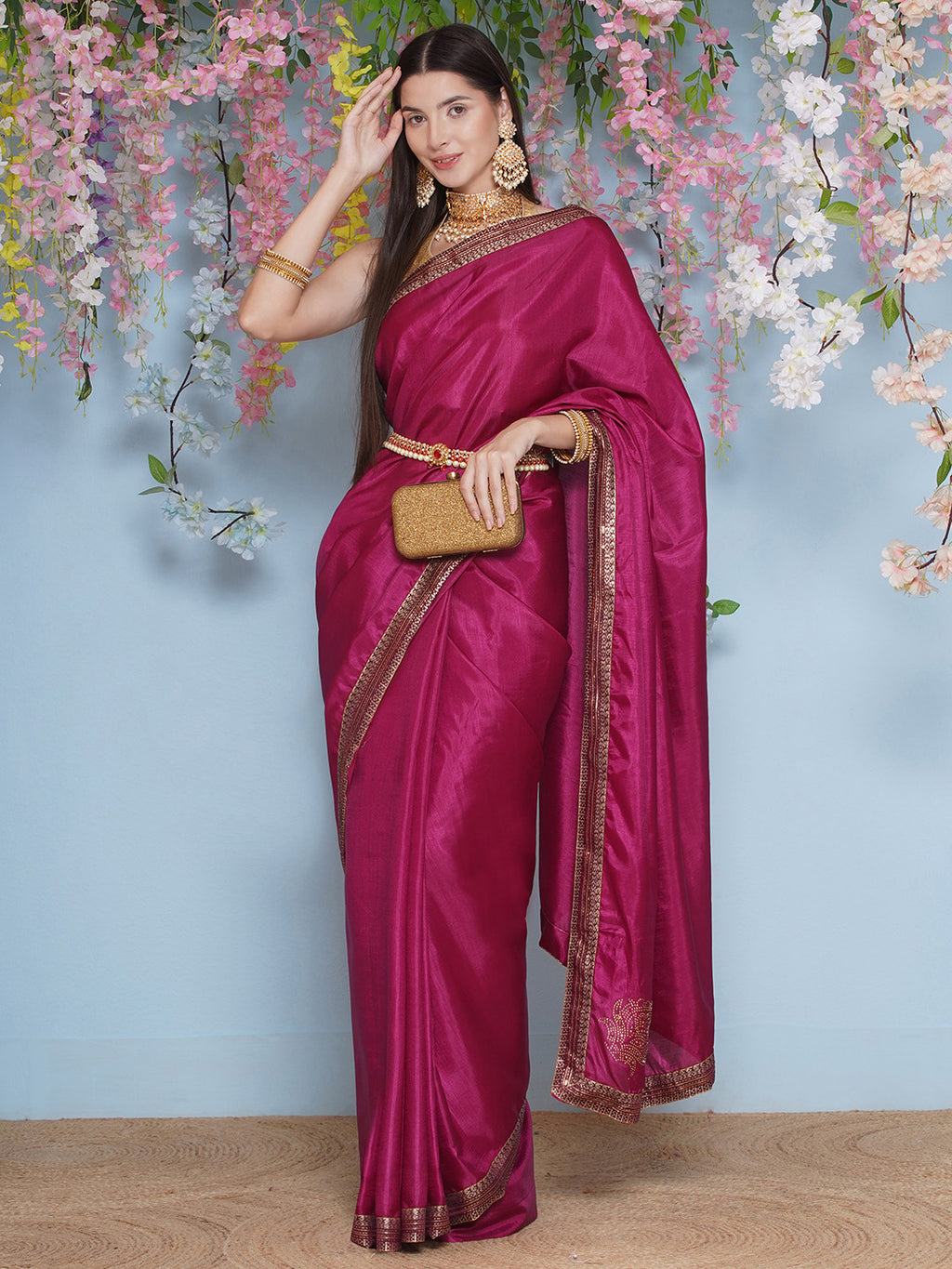Svaroski Buta Silk Blend Saree - Wine