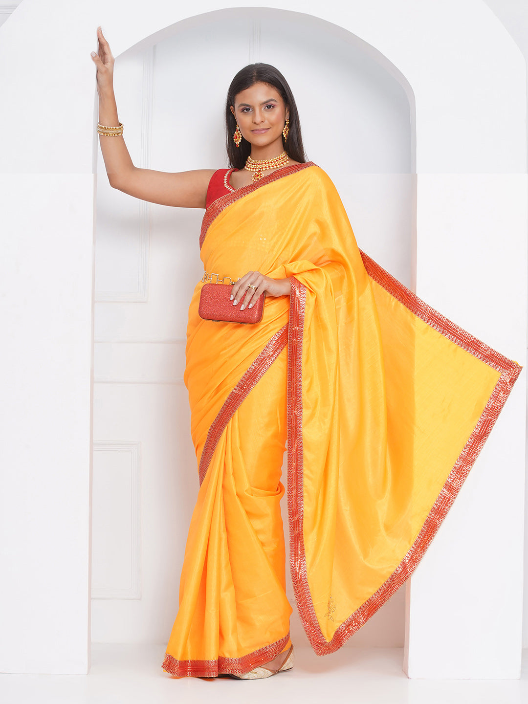 Svarovski Buta Silk blend Saree - Yellow