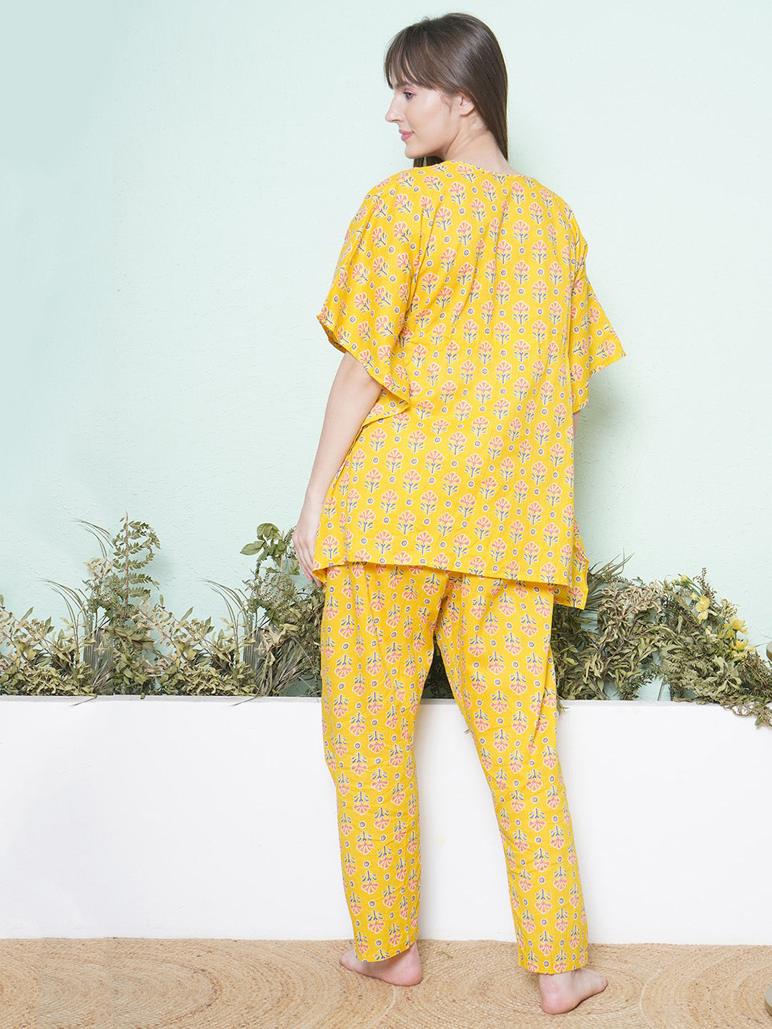 Printed Kaftan Lounge Wear - Yellow