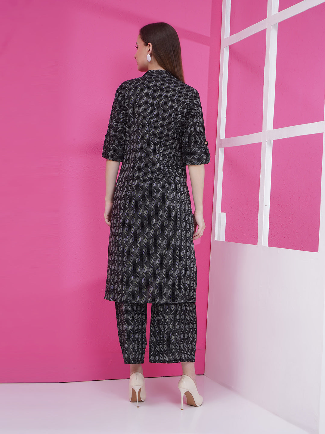 Printed Cotton Co-Ord Set - Black