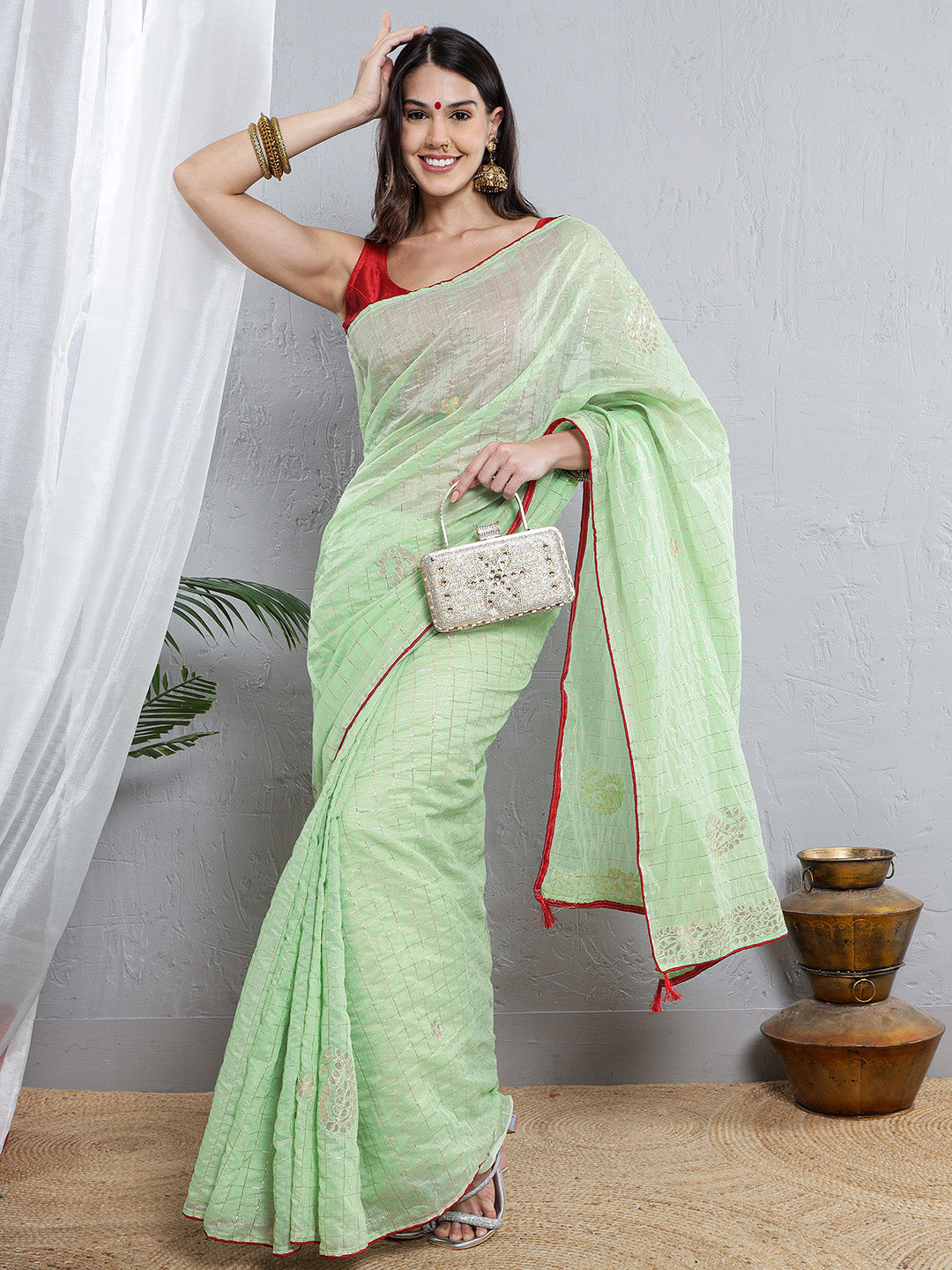 Chanderi Gotta Pati Saree - Mint Green