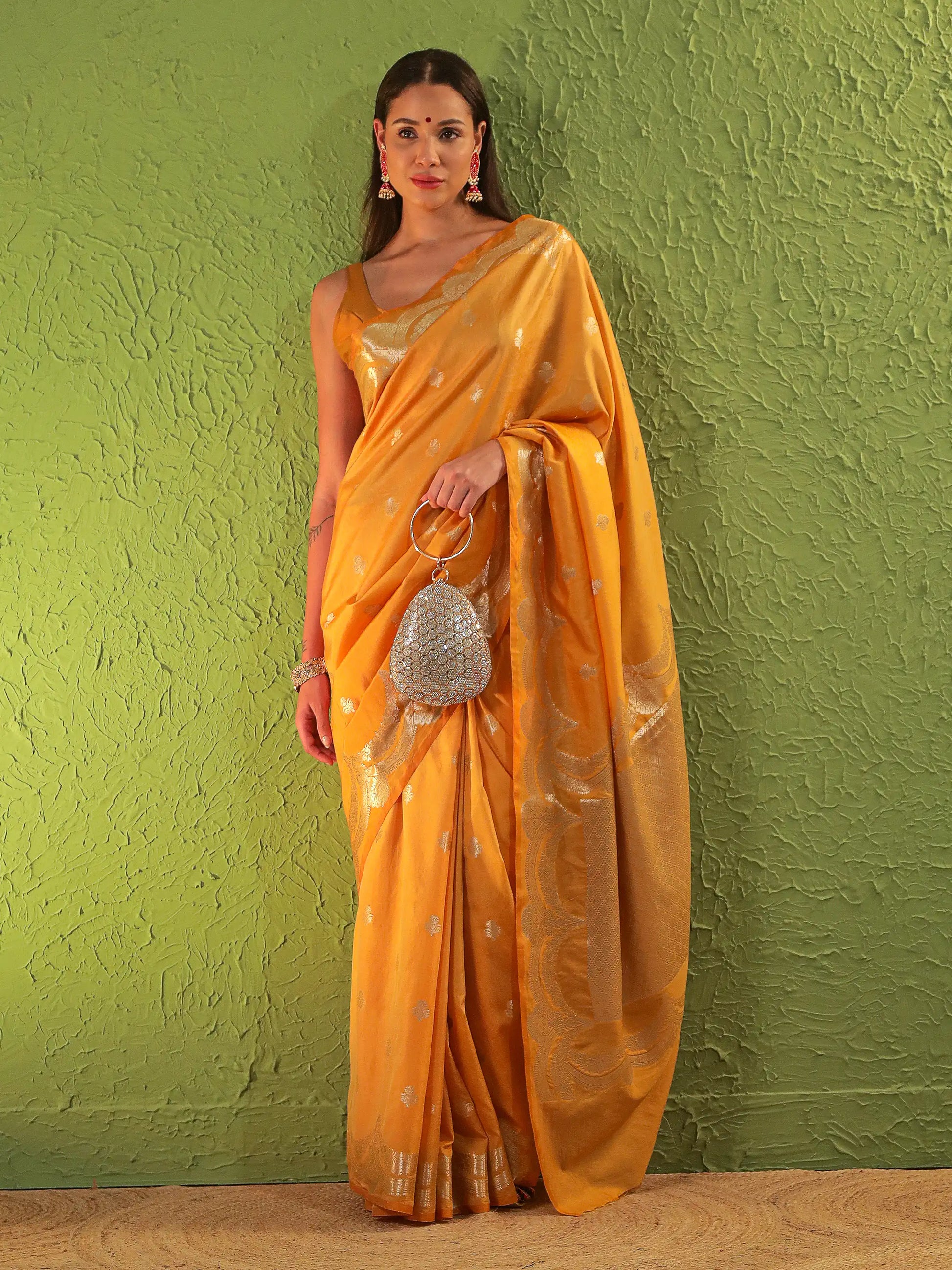 Banarasi Silk Mehrab Design Saree - Mustard Yellow