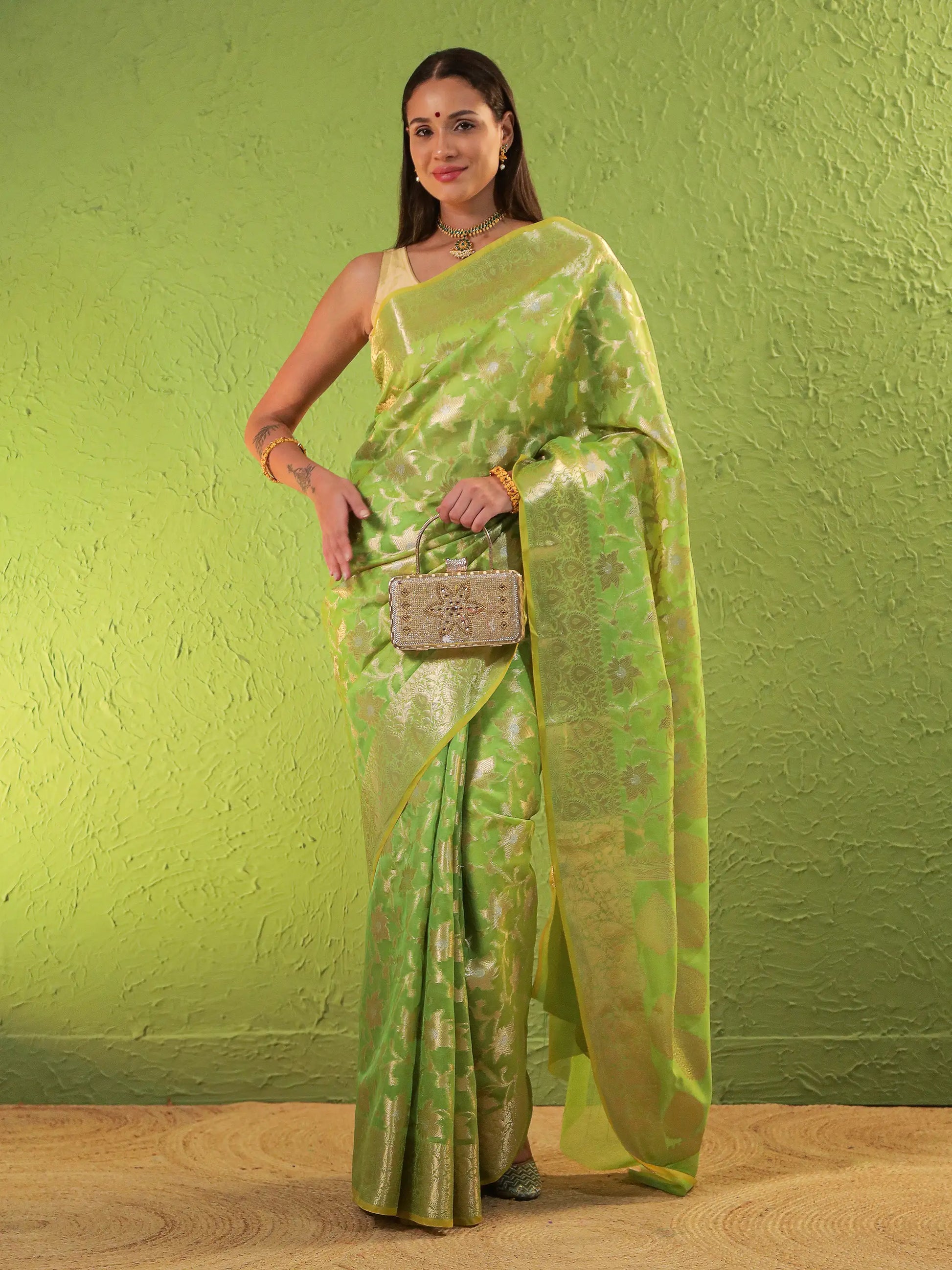 Phool Jaal - Chartreuse Green