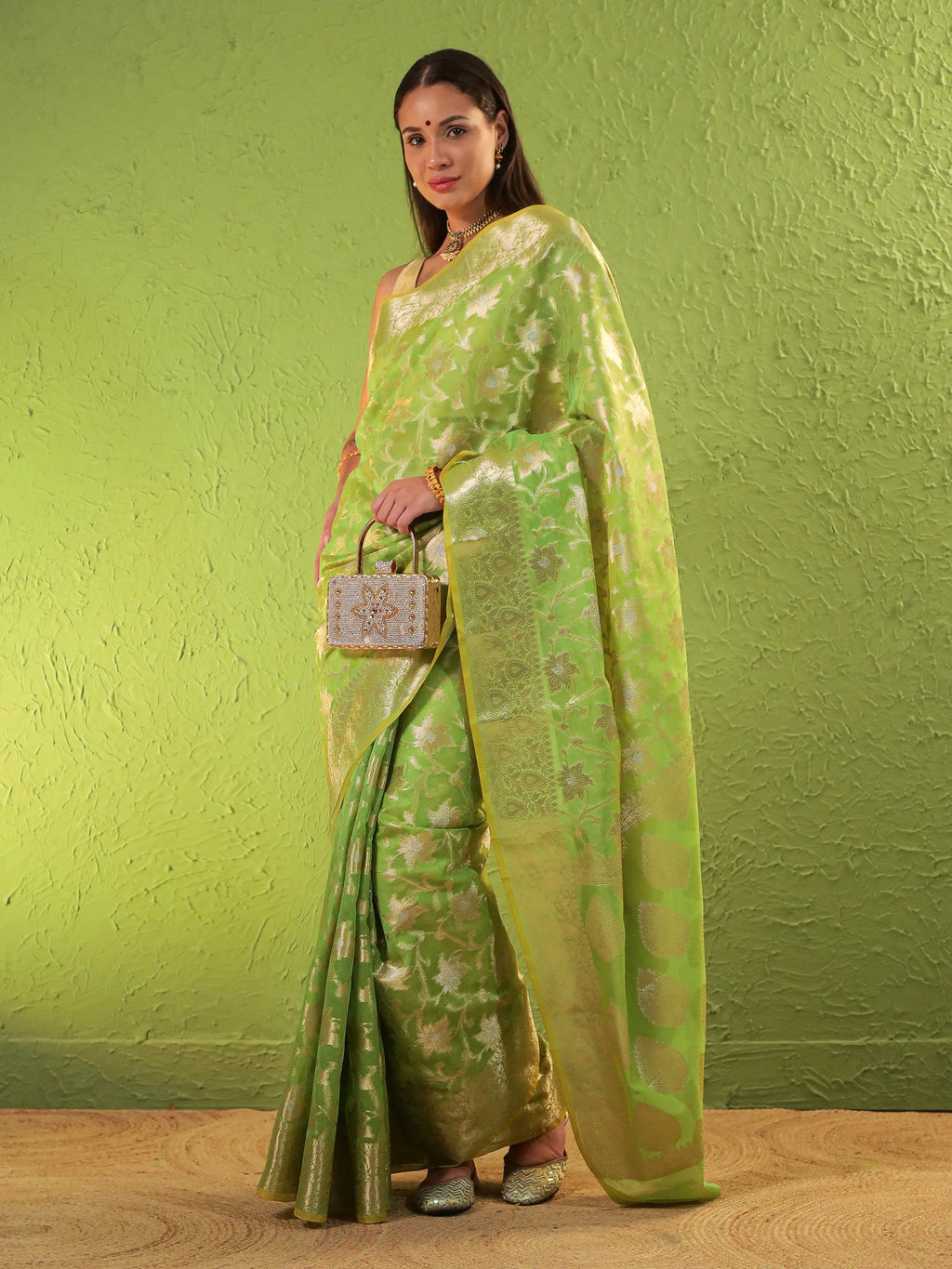 Phool Jaal - Chartreuse Green