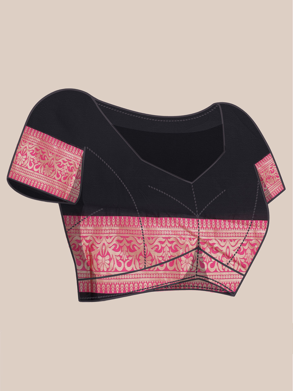 Silk Jacquard Zari Kanjeevaram Saree - Deep Black & Magenta Pink