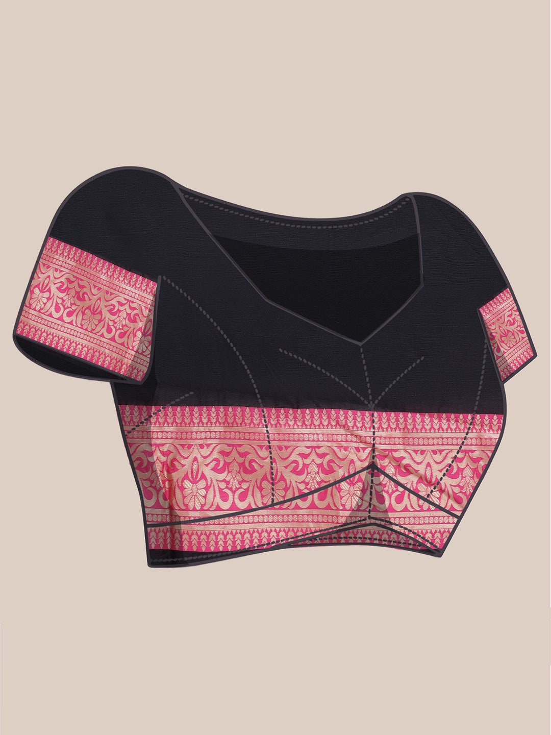 Silk Jacquard Zari Kanjeevaram Saree - Deep Black & Magenta Pink