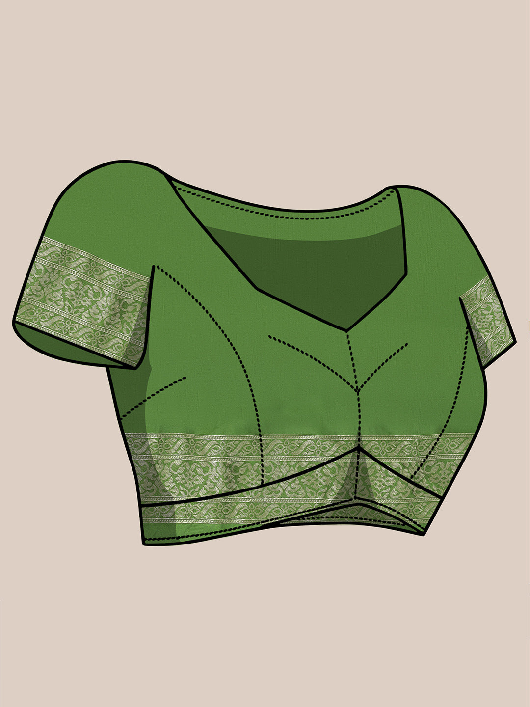 Brocade Silk Saree - Avocado Green