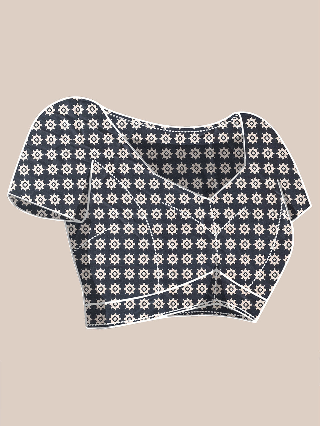 Graphic Printed Crepe-Silk Saree - Beige & Black