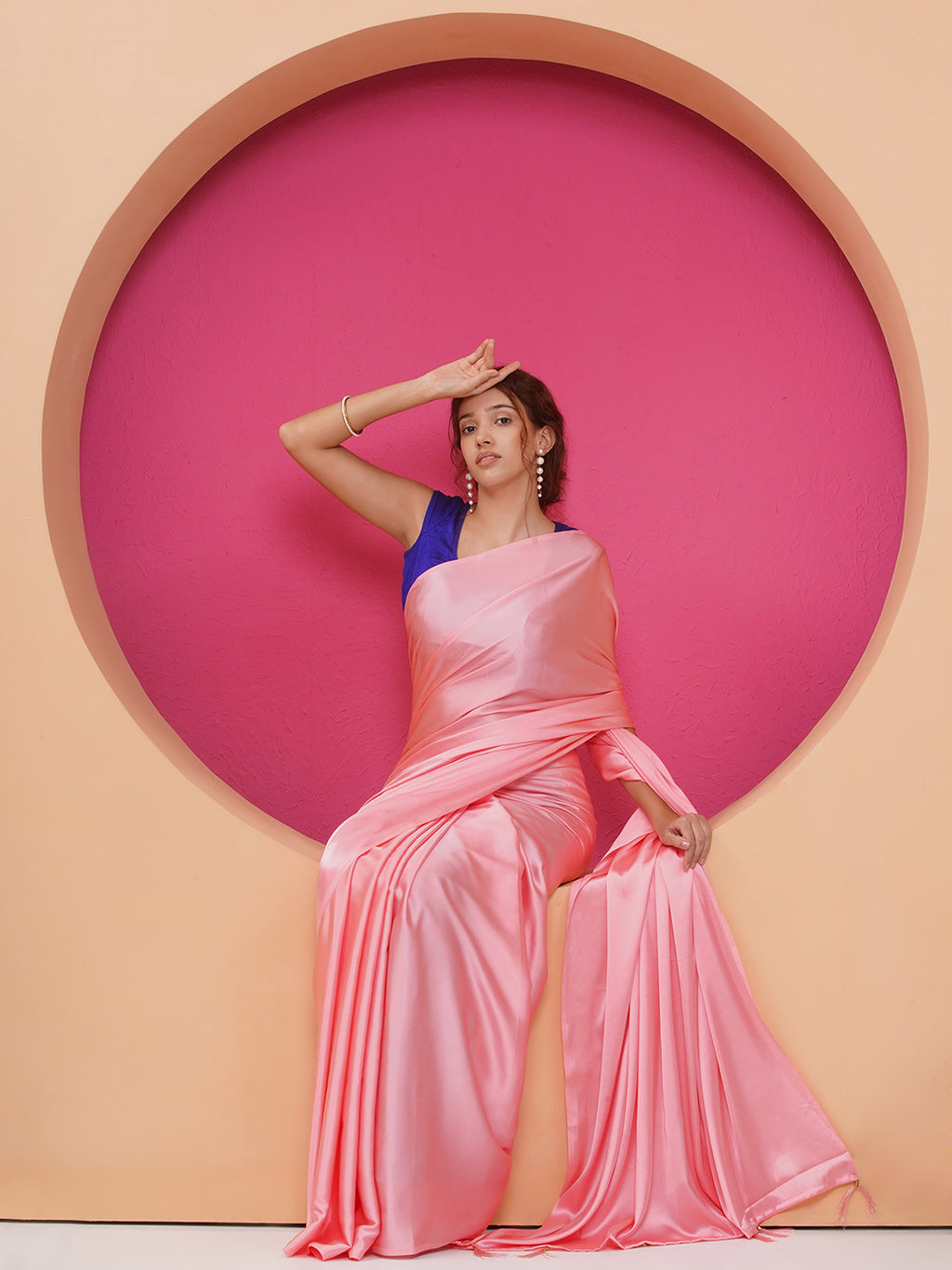 Satin Saree - Baby Pink