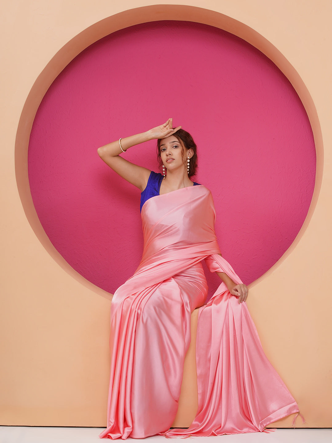 Satin Saree - Baby Pink