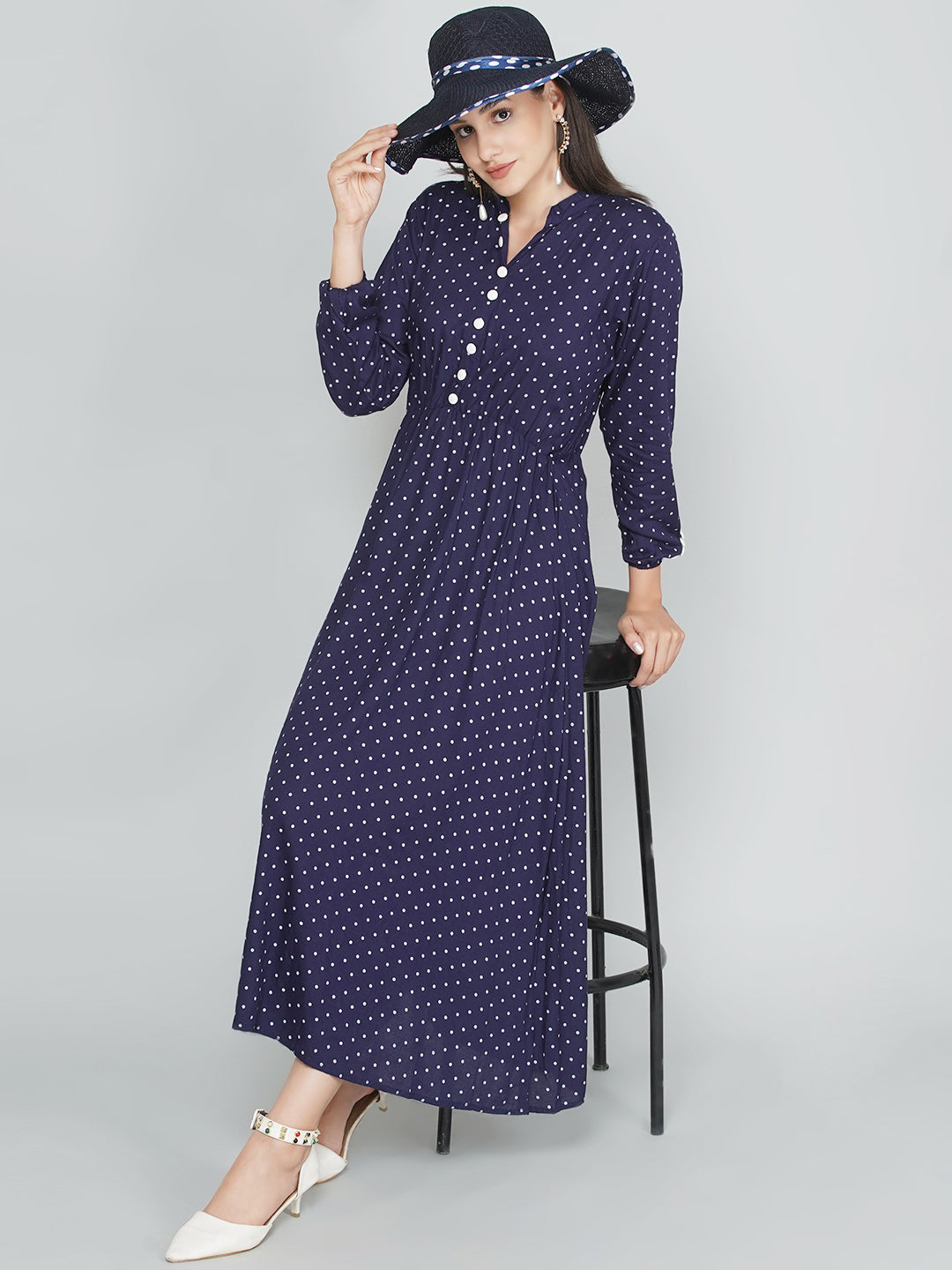 Polka Dress - Prussian Blue