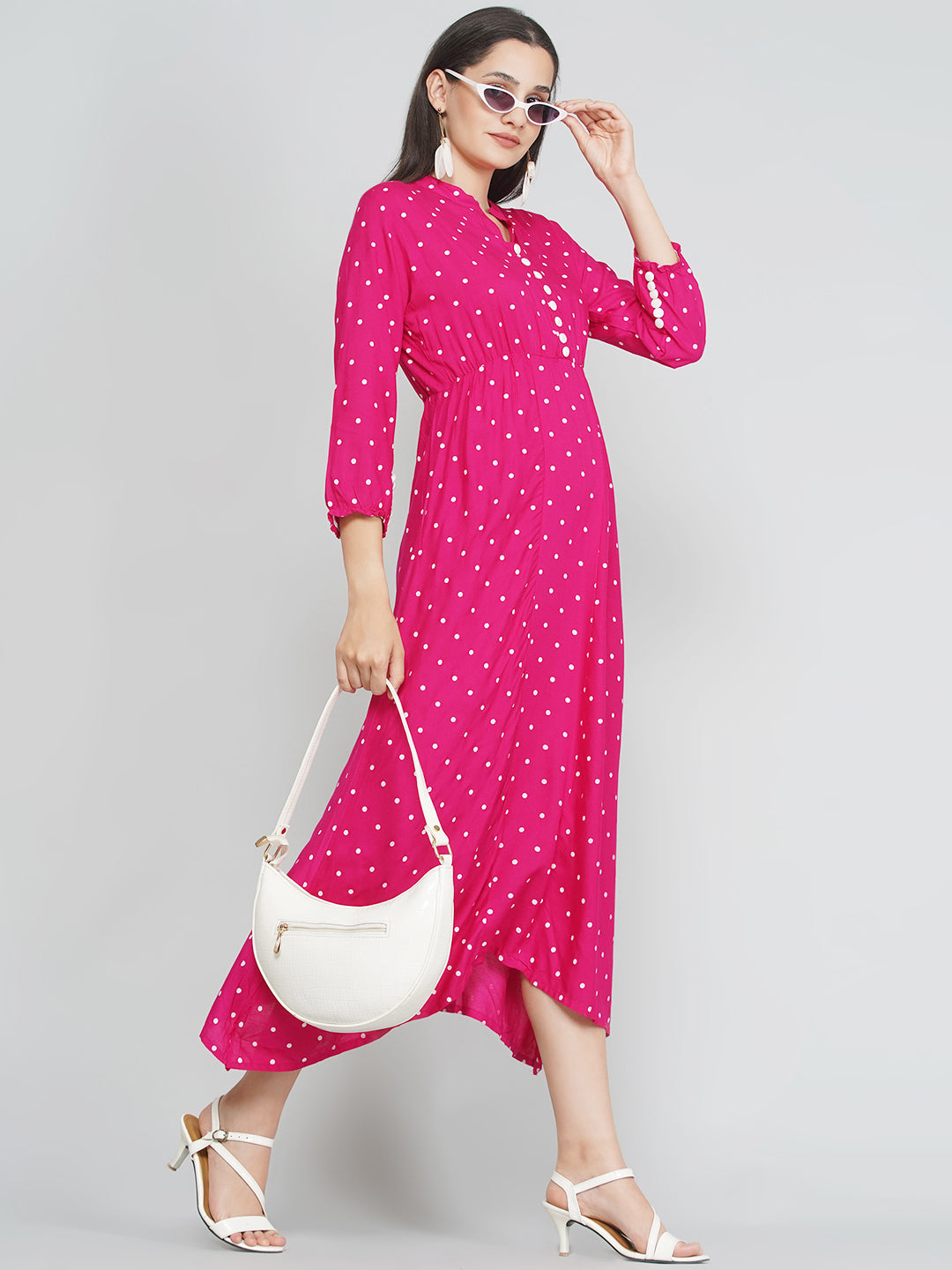 Polka Dress - Magenta Pink