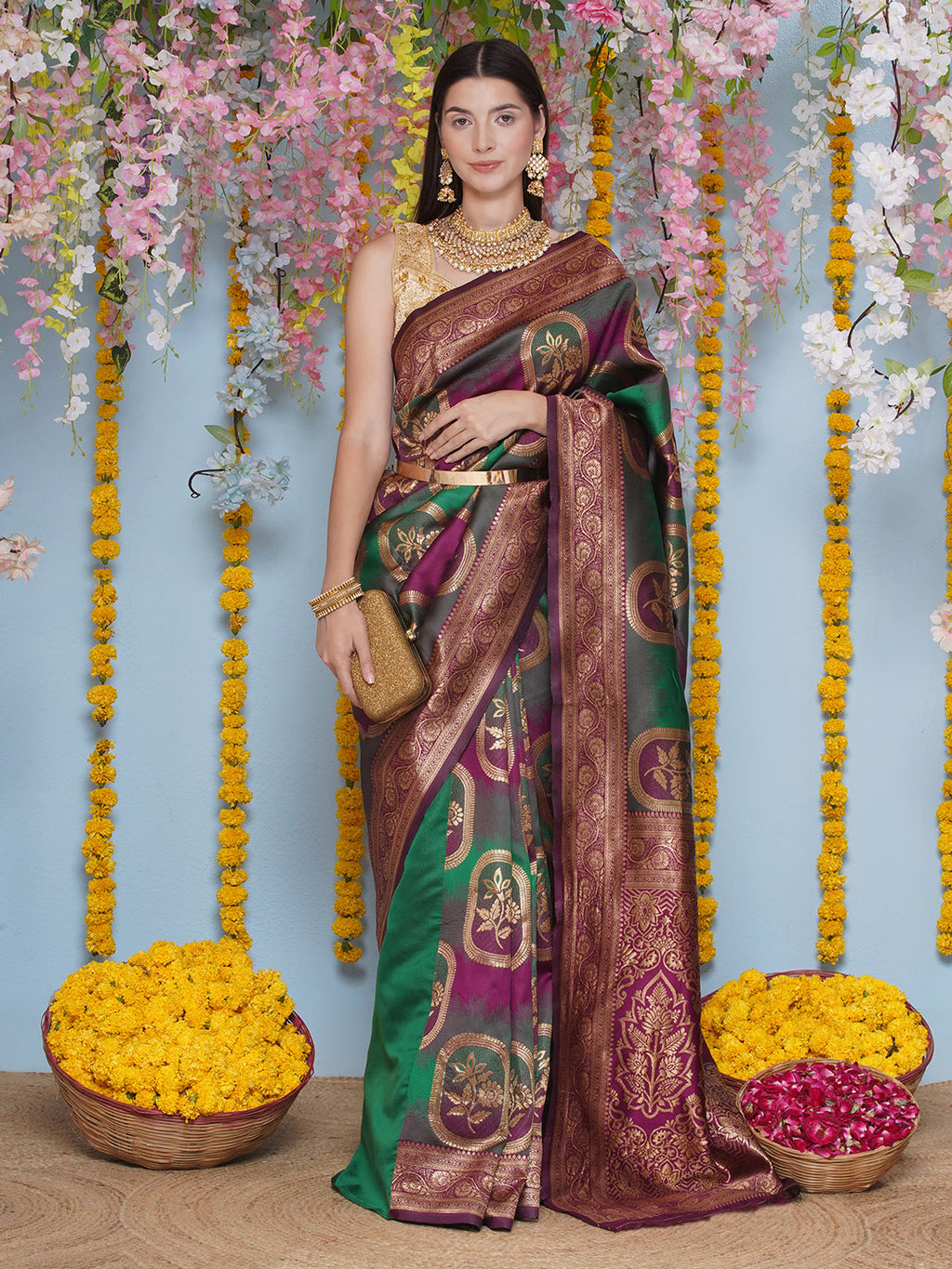 Banarasi Silk Jacquard Zari Kanjeevaram Saree - Violet