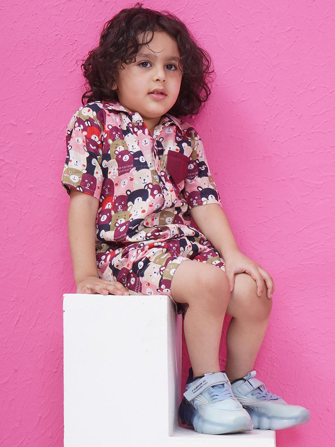 Boys Printed Short Set - Pink