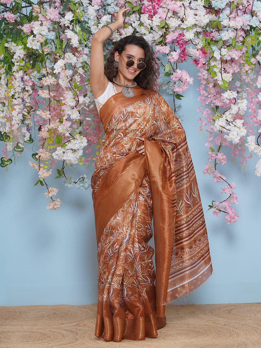 Cotton Silk Batik Print Saree - Bronze