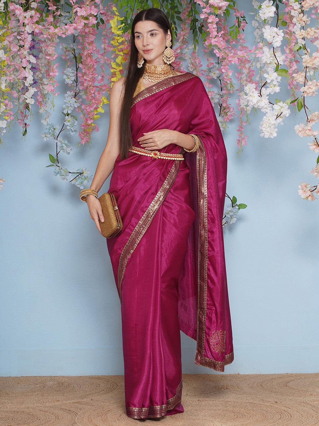 Svaroski Buta Silk Blend Saree - Wine