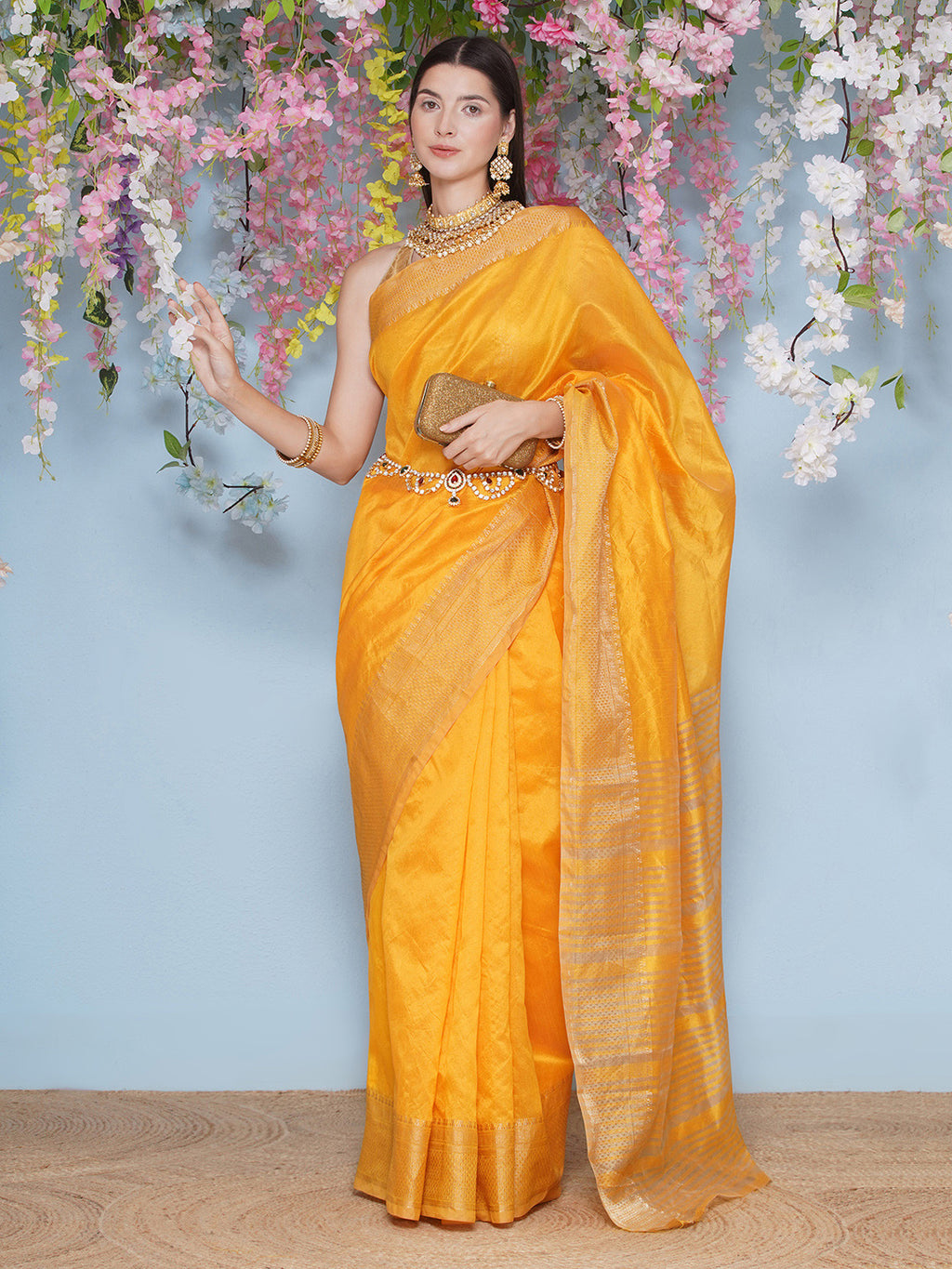 Tussar Silk Saree with Golden Zari Work - Yellow