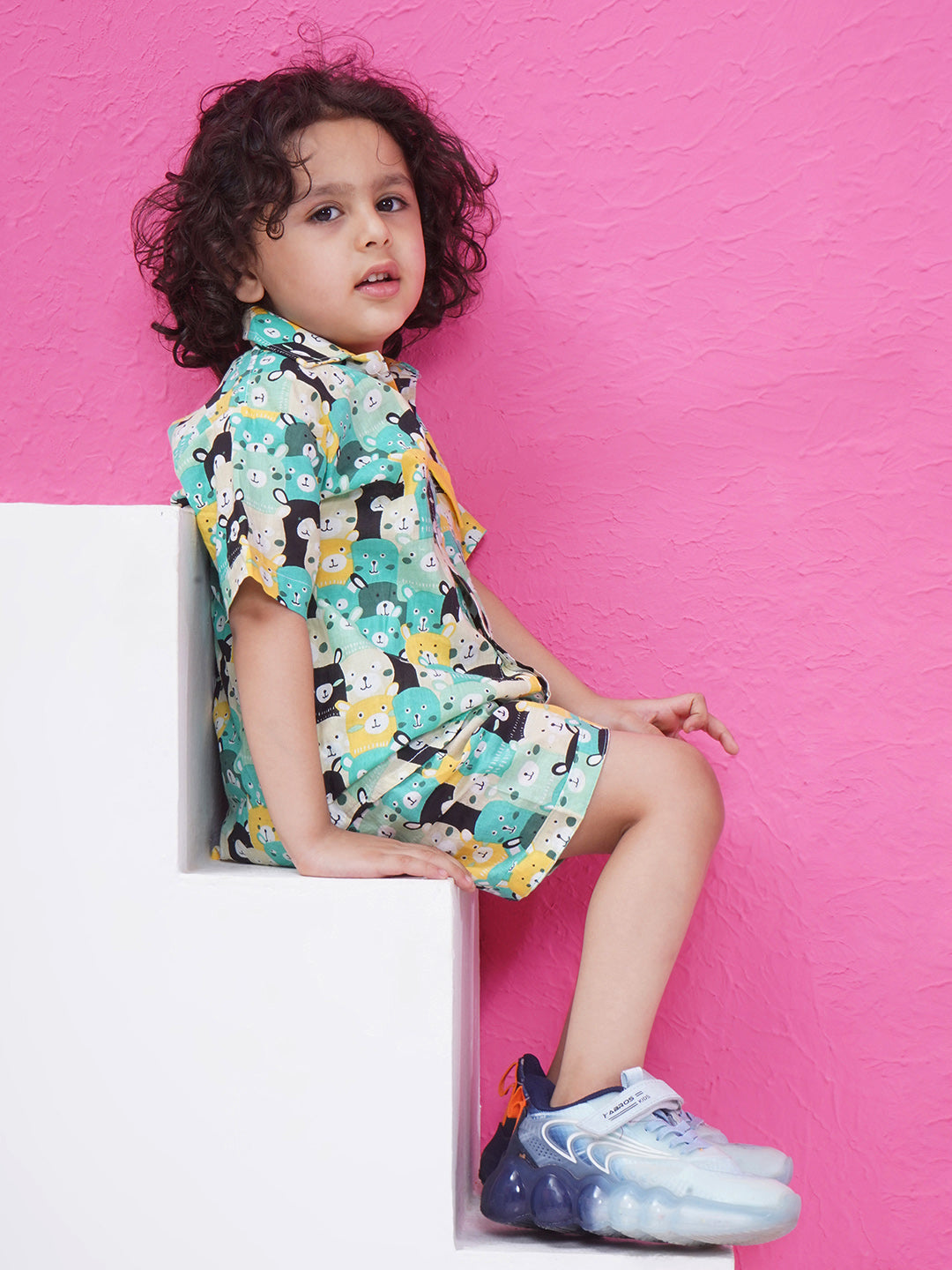 Boys Printed Short Set - Cyan