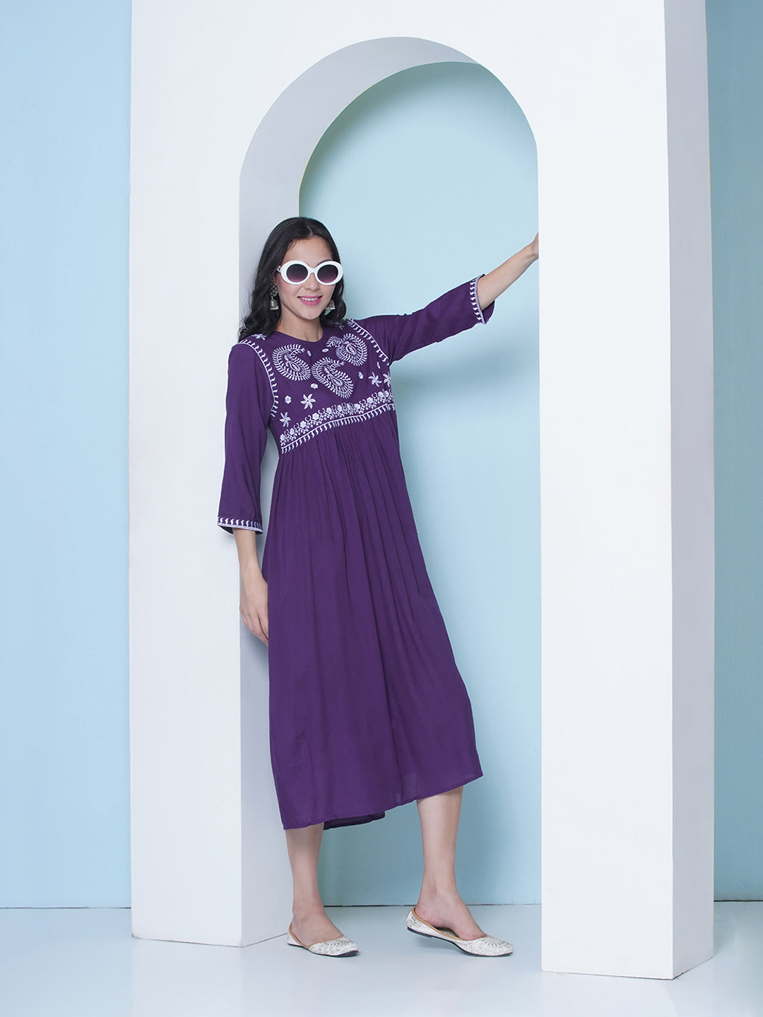 Embroidery Gown - Purple