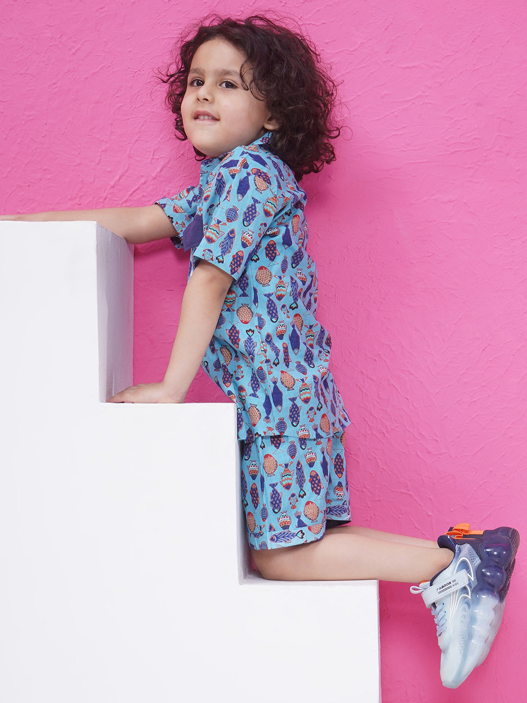 Boys Printed Short Set - Light Blue