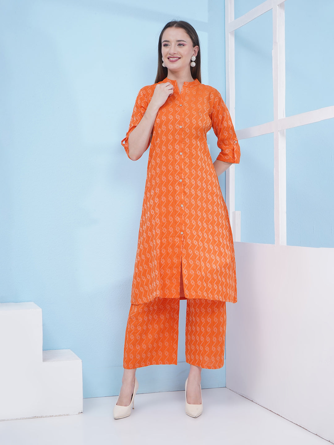 Printed Cotton Co-Ord Set - Orange