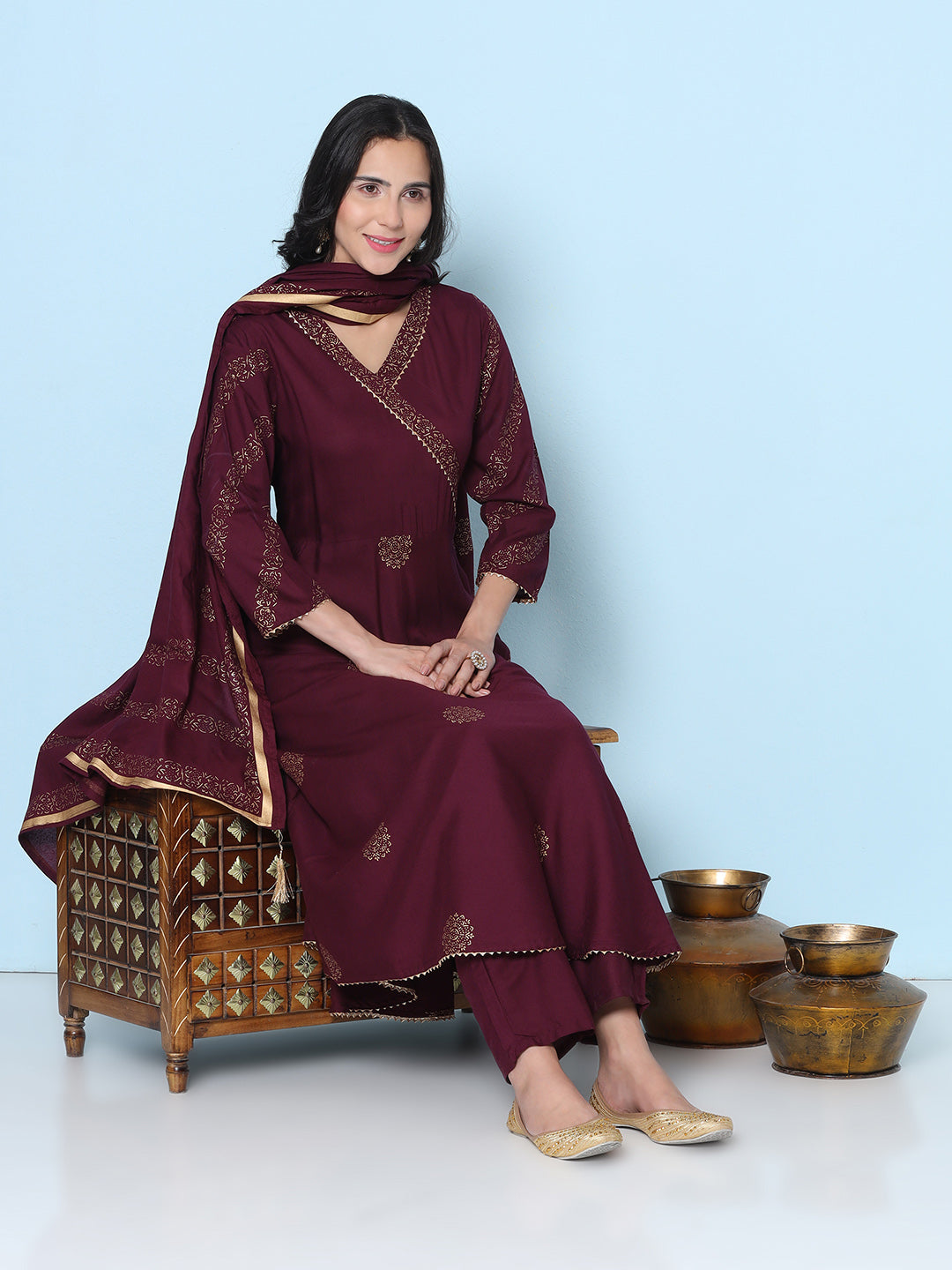 Angrakha Suit - Maroon