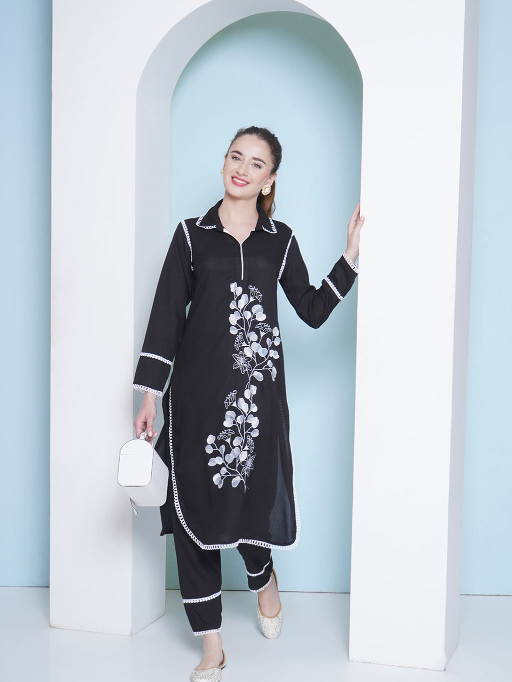 Embroidery Co-Ord Set - Black