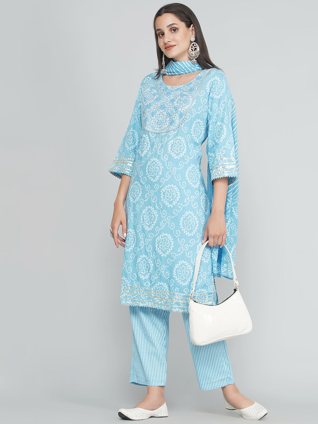 Gota Patti Bandhani Print Suit - Light Blue
