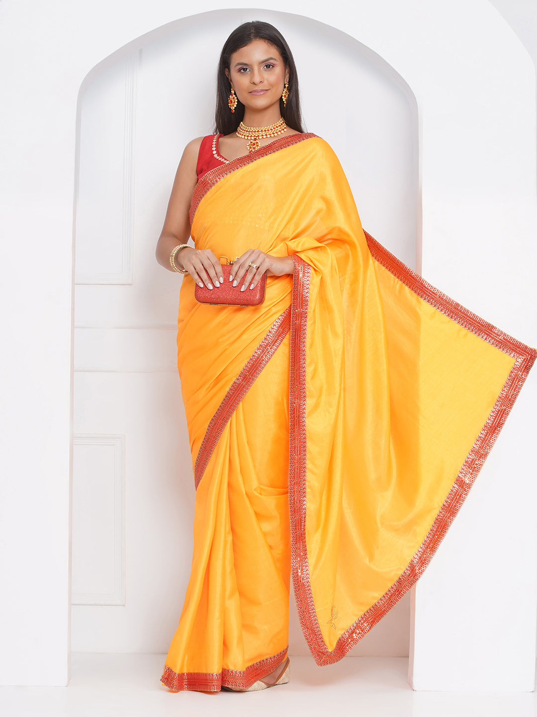 Svarovski Buta Silk blend Saree - Yellow