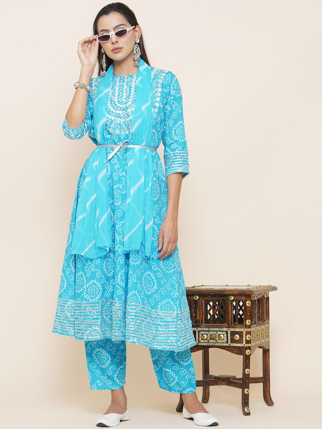 Gota Patti Mirrorwork Suit Set - Light Blue