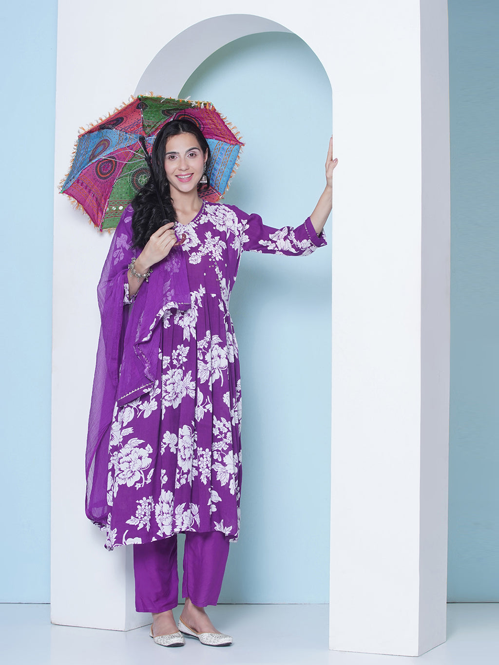 Floral Print Suit Set - Purple