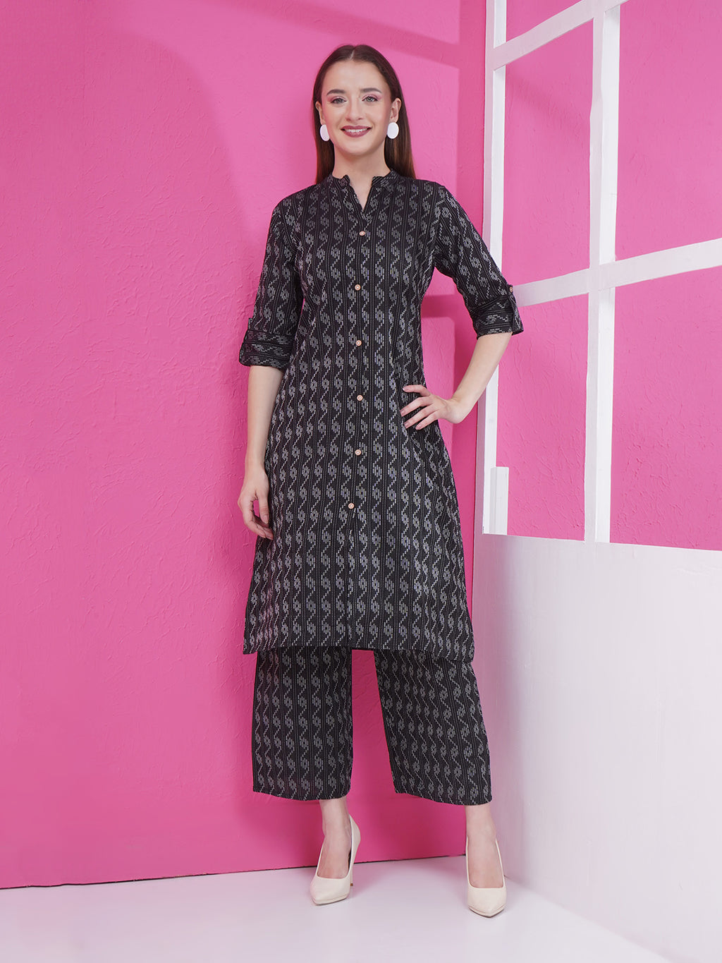 Printed Cotton Co-Ord Set - Black
