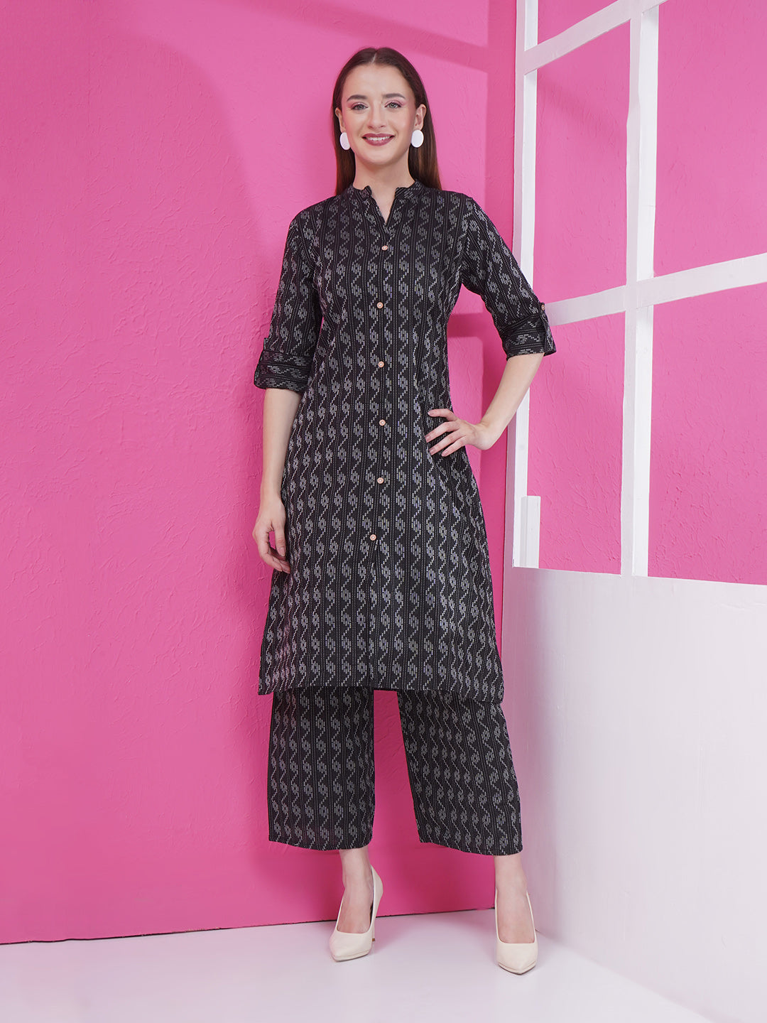 Printed Cotton Co-Ord Set - Black