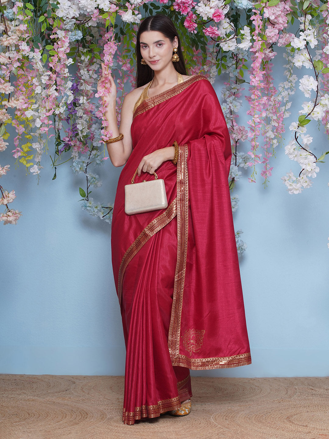 Svaroski Buta Silk Blend Saree - Crimson