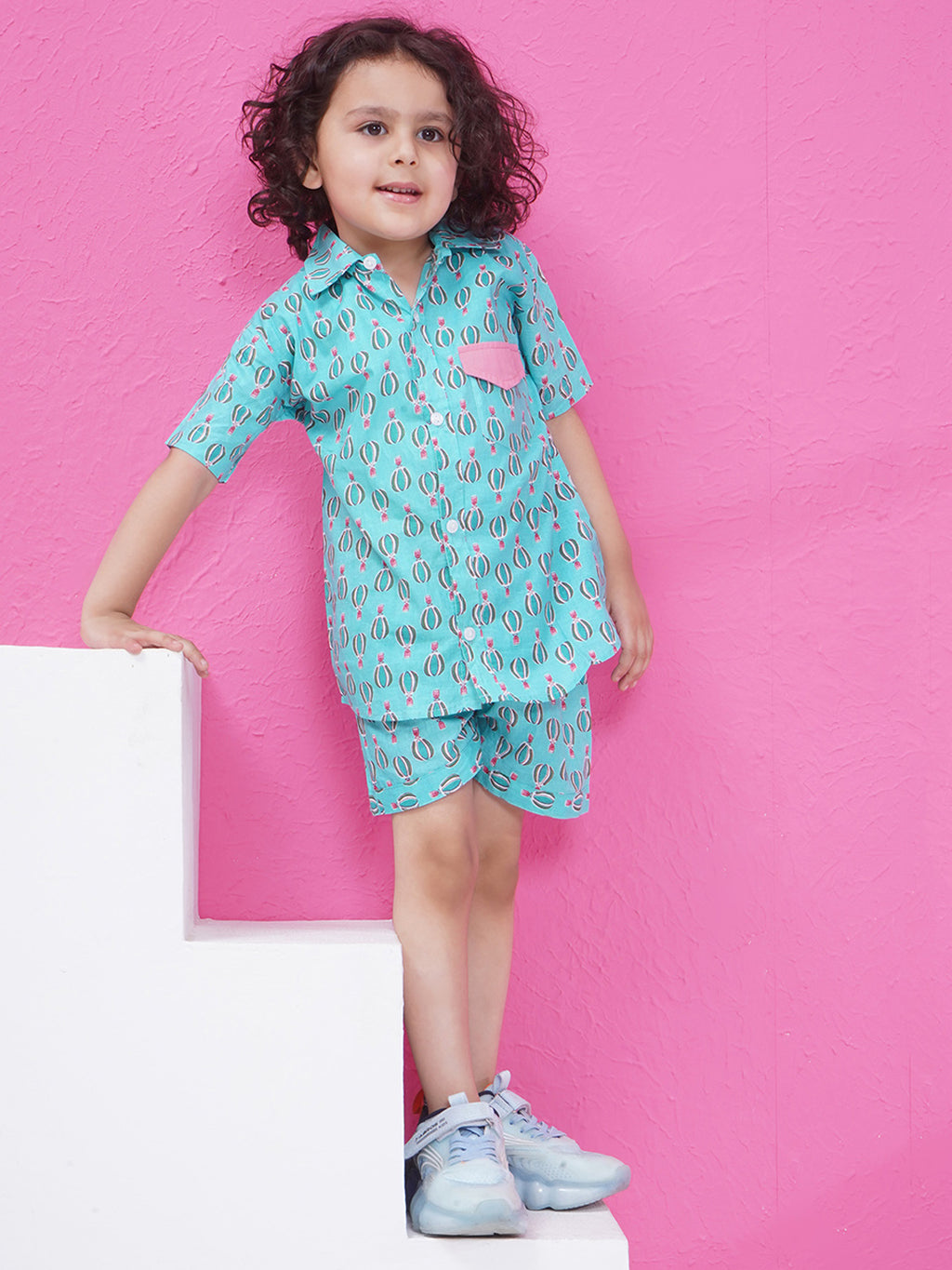 Boys Printed Short Set - Aqua Blue