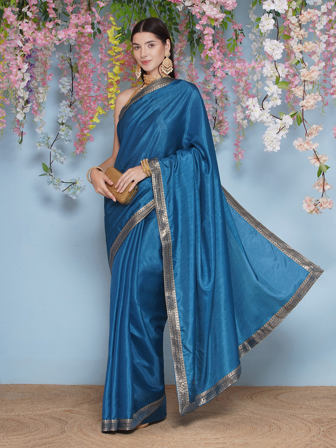 Svaroski Buta Silk Blend Saree - Azure Blue