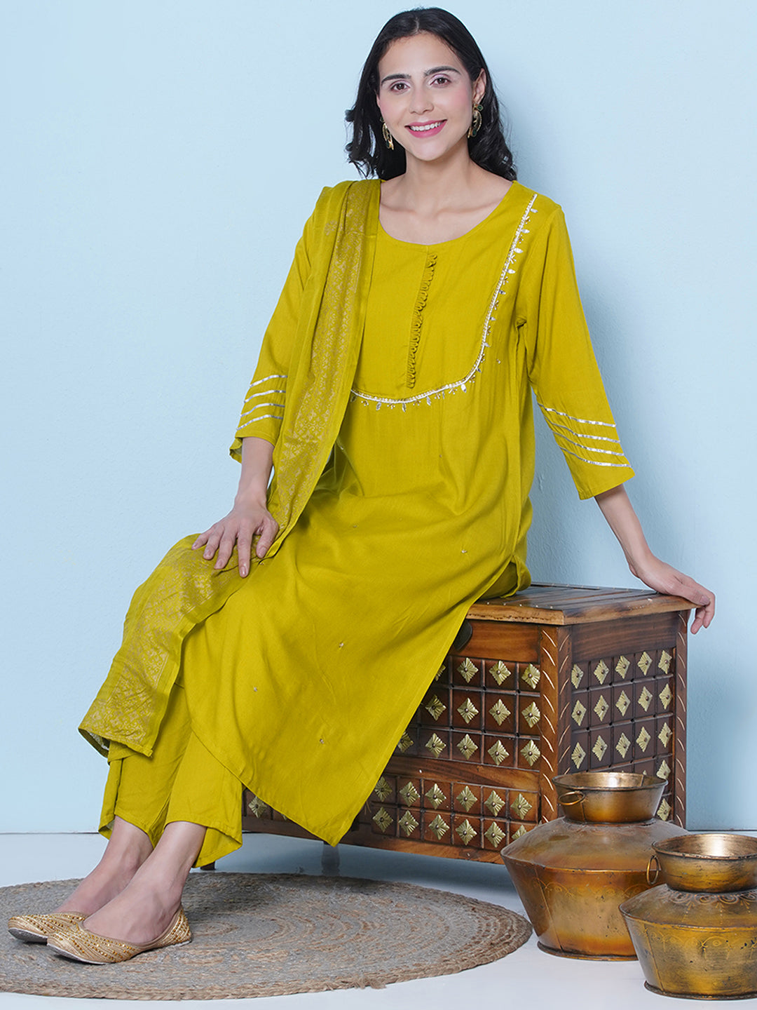 Gota Patti Suit Set - Yellow