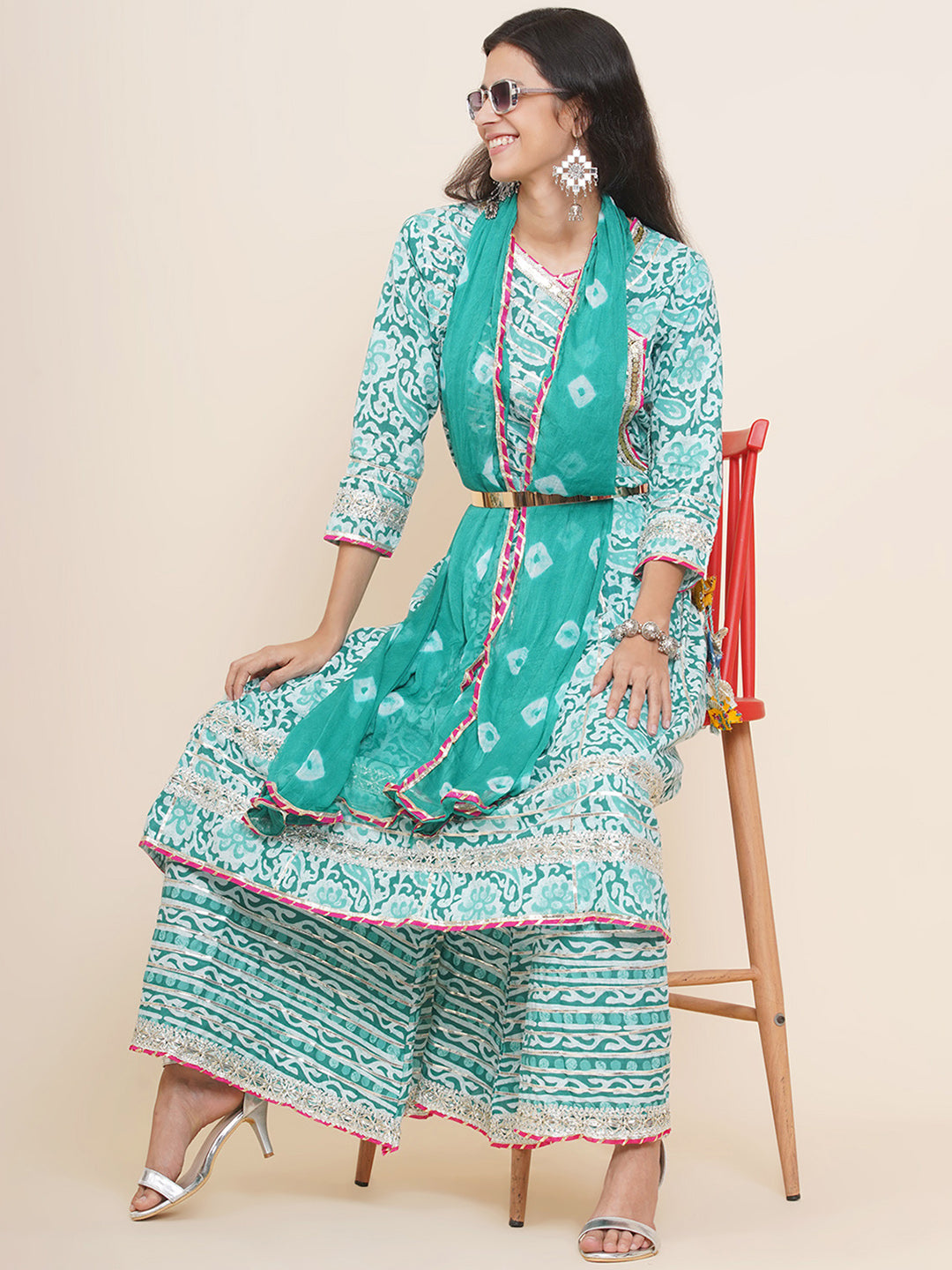 Angrakha Design Gota Patti Sharara Suit - Turquoise