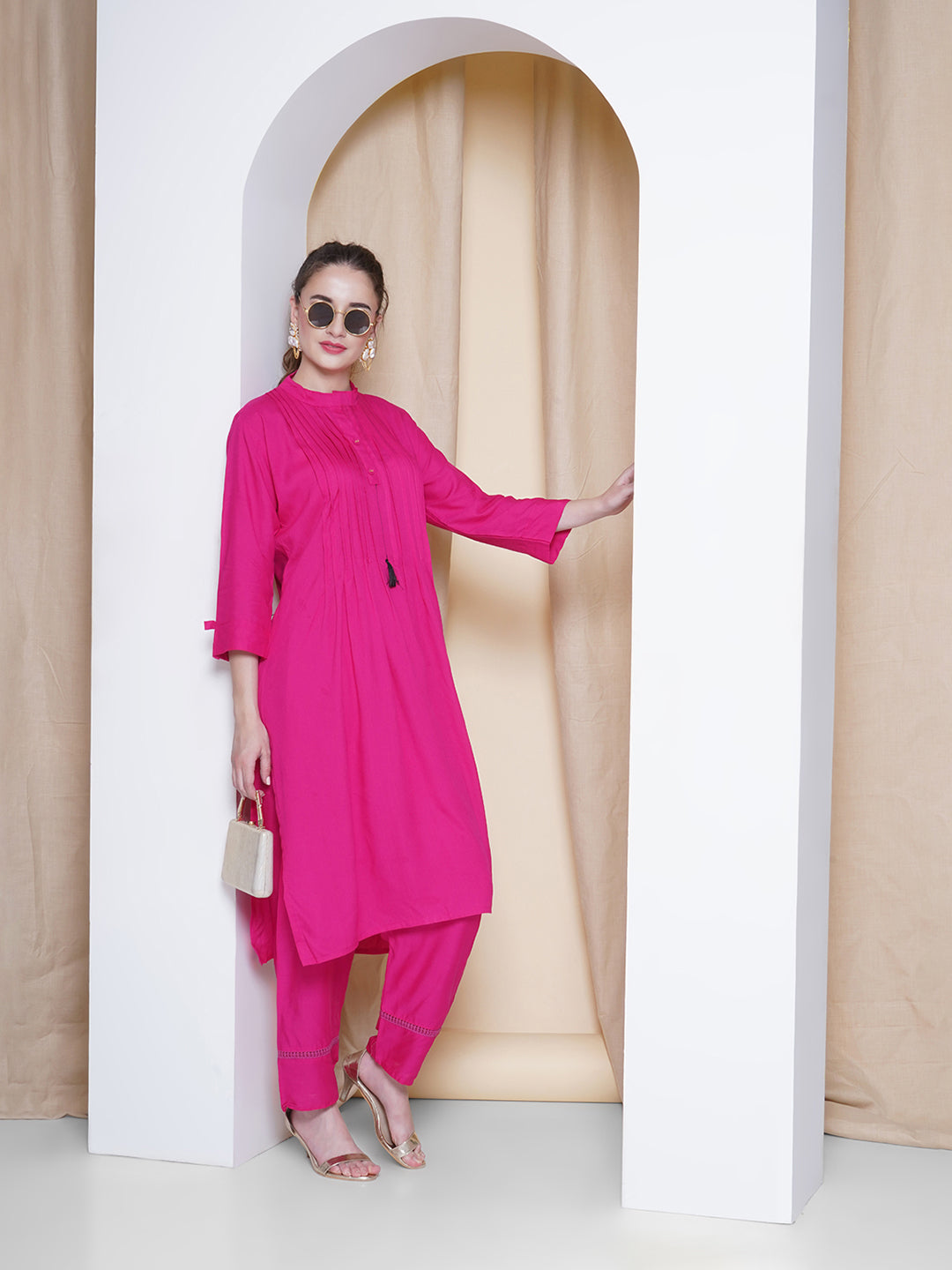 Rayon Co-ord Set - Magenta Pink